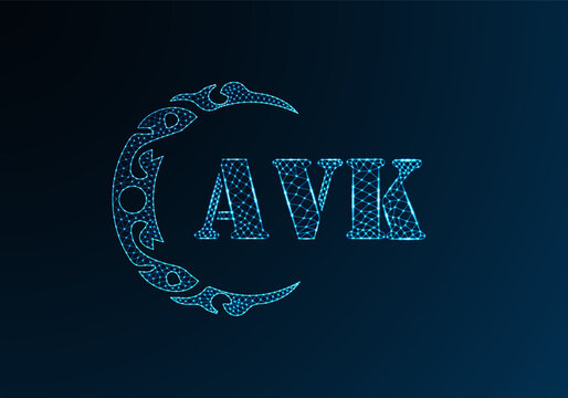 Low poly letter logo AVK design. AVK letter logo low poly vector design on blue color gradient background. AVK logo low poly design
