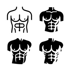 Illustration showing four different stylized torsos with varying degrees of muscle definition shown