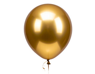  - Cluster of Gold Helium Balloons with Strings, Floating at Different Heights, Angled View, Isolated on