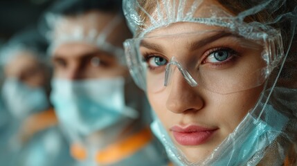 Healthcare workers preparing for covid-19 response hospital portrait indoor close-up medical preparedness