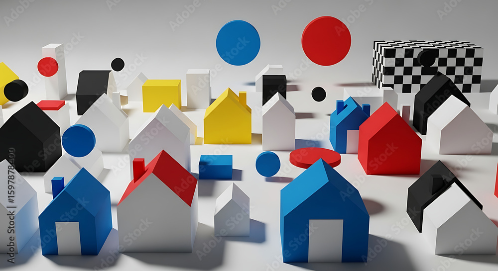 Fototapete A Diverse Collection of Abstract Geometric Architectural Models Displayed on a White Background