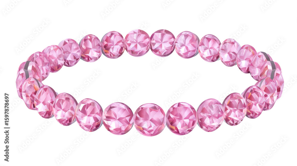 Poster pink gemstone bracelet isolated on transparent background with shiny reflection