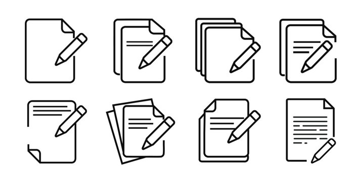 Document Edit Icon set. File and Pencil Symbol, Edit file icon, note, sign up icon, Edit file vector icon set. Document modification icon, sign up icon