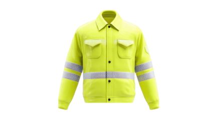 High visibility safety jacket isolated transparent background with reflective stripes