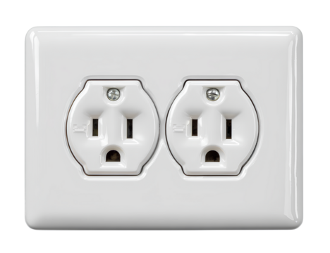 Duplex electrical wall outlet front view transparent background