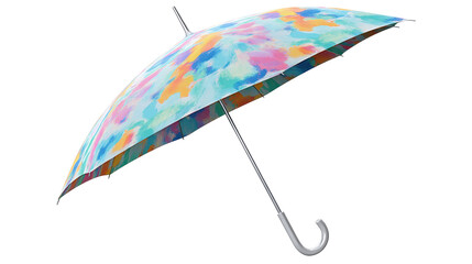Colorful umbrella isolated on transparent background with bright abstract pattern
