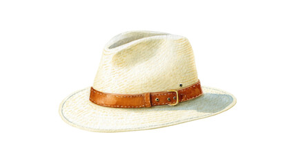 Straw hat isolated on transparent background with brown leather band for stylish summer wear