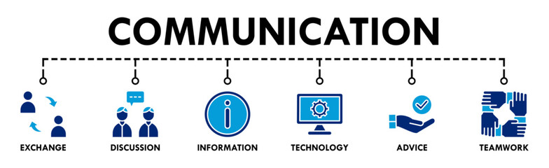 Communication banner web icon vector illustration concept with icon of exchange, discussion, information, technology, advice, and teamwork