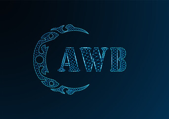 Low poly letter logo AWB design. AWB letter logo low poly vector design on blue color gradient background. AWB logo low poly design
