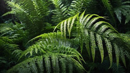 Lush green ferns create a serene and vibrant backdrop, showcasing nature's intricate patterns and textures.