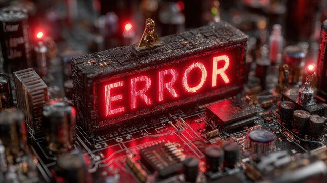 Close Up of Computer Displaying Red Error Sign Indicating Technical Malfunction and User Frustration