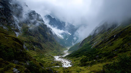 Majestic Mountain Piercing Through the Clouds