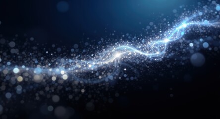 Abstract Blue Glowing Wave with Sparkling Particles Background