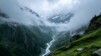 Obraz premium Majestic Mountain Piercing Through the Clouds