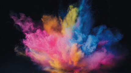 Fototapeta premium Swirling cloud of colorful powder mid-air, capturing dynamic motion in a festive celebration scene.