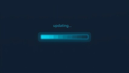 A digital progress bar displays an update process, symbolizing software installation or system upgrade.