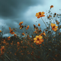 Obraz premium Blooming Flowers Bathed in Warm Evening Light