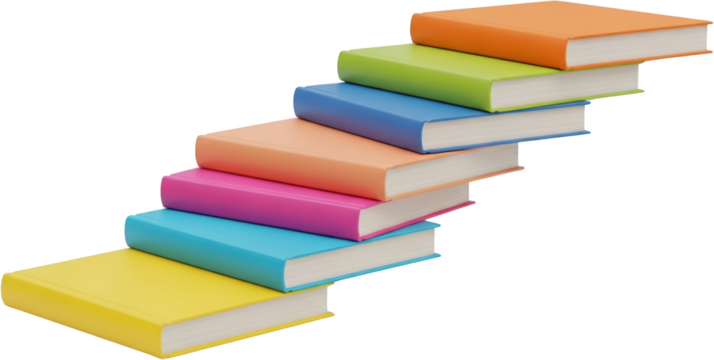 Stacked colorful hardcover books arranged as ascending stairs isolate knowledge - Powered by Adobe