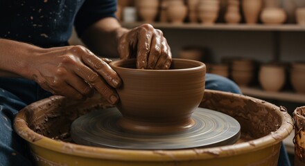 土器製作 職人技 温かい光と粘土の質感 静謐な工房