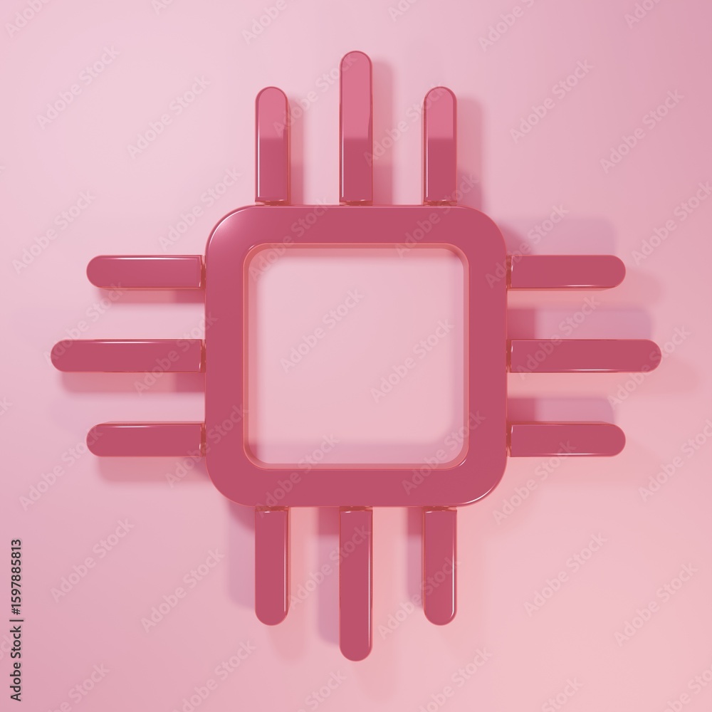 Poster Pink Computer processor with microcircuits CPU icon isolated on pink background. Chip or cpu with circuit board. Micro processor. Minimalism concept. 3D render illustration