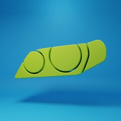 Green Car headlight icon isolated on blue background. Minimalism concept. 3D render illustration