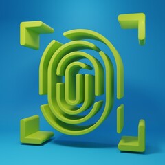 Green Fingerprint icon isolated on blue background. ID app icon. Identification sign. Touch id. Minimalism concept. 3D render illustration