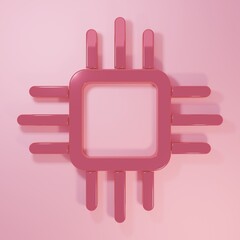 Pink Computer processor with microcircuits CPU icon isolated on pink background. Chip or cpu with circuit board. Micro processor. Minimalism concept. 3D render illustration