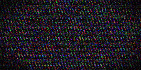 Abstract background with colorful glitch effect from pixels on dark screen. Digital Pixel color RGB noise error video frames. VHS, TV effect concept.