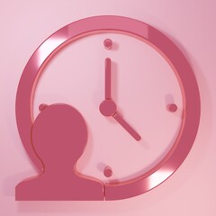 Pink Time Management icon isolated on pink background. Clock and gear sign. Productivity symbol. Minimalism concept. 3D render illustration