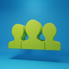 Green Users group icon isolated on blue background. Group of people icon. Business avatar symbol -...