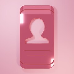 Pink Mobile with resume icon isolated on pink background. CV application. Searching professional staff. Analyzing personnel resume. Minimalism concept. 3D render illustration