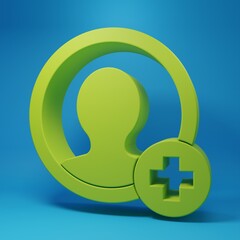 Green Create account screen icon isolated on blue background. Minimalism concept. 3D render illustration