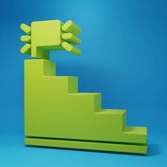 Green Stair with finish flag icon isolated on blue background. Career growth business concept. Concept of business development. Minimalism concept. 3D render illustration