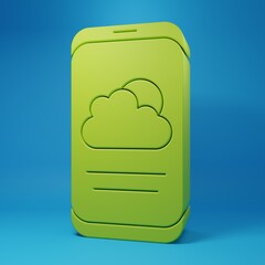 Green Weather forecast icon isolated on blue background. Minimalism concept. 3D render illustration