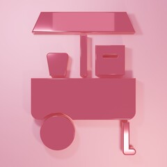 Pink Fast street food cart icon isolated on pink background. Urban kiosk. Minimalism concept. 3D render illustration