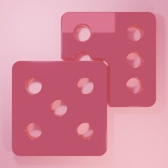Pink Game dice icon isolated on pink background. Casino gambling. Minimalism concept. 3D render illustration