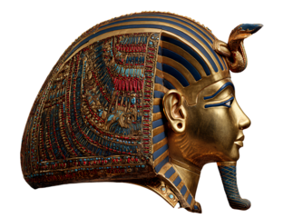 Pharaoh mask side view realistic sculpture transparent background