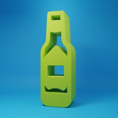 Green Tabasco sauce icon isolated on blue background. Chili cayenne spicy pepper sauce. Minimalism concept. 3D render illustration