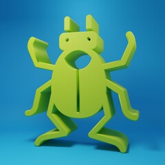 Green Beetle bug icon isolated on blue background. Minimalism concept. 3D render illustration
