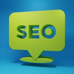 Green SEO optimization icon isolated on blue background. Minimalism concept. 3D render illustration