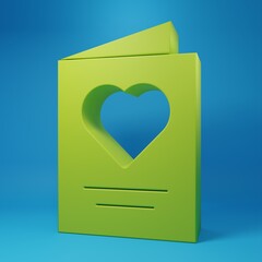 Green Greeting card icon isolated on blue background. Celebration poster template for invitation or greeting card. Minimalism concept. 3D render illustration