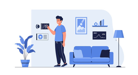 Obraz premium Smart Home Automation Person Controlling Centralized System In Modern Living Space