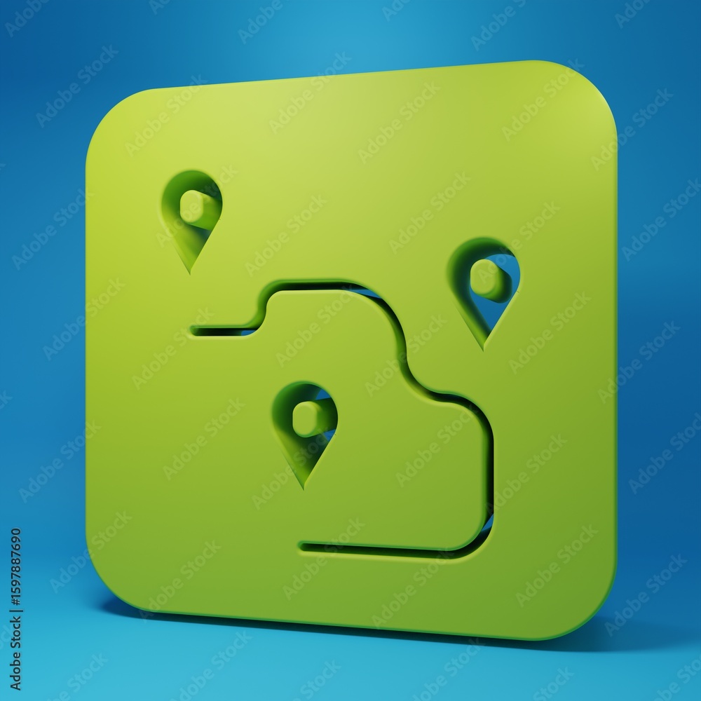 Poster green route location icon isolated on blue background. map pointer sign. concept of path or road. gp