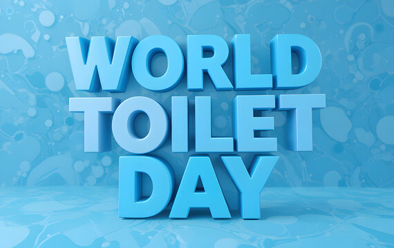 World Toilet Day - Blue 3D Text on Abstract Aqua Background