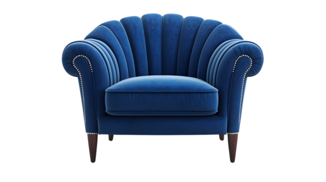 Luxurious Art Deco Style Blue Armchair Isolated on White Background