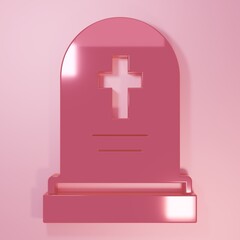Obraz premium Pink Grave with tombstone icon isolated on pink background. Minimalism concept. 3D render illustration