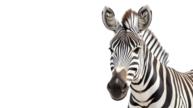 Stunning Studio Portrait of Black and White Zebra Isolated on White Background
