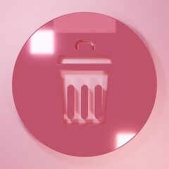 Pink Trash can icon isolated on pink background. Garbage bin sign. Recycle basket icon. Office trash icon. Minimalism concept. 3D render illustration
