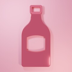 Pink Beer bottle icon isolated on pink background. Minimalism concept. 3D render illustration