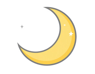   Crescent Moon Icon with Smooth Outline and Soft Shadow, Flat Design, Centered View, Isolated on Transparent Background.